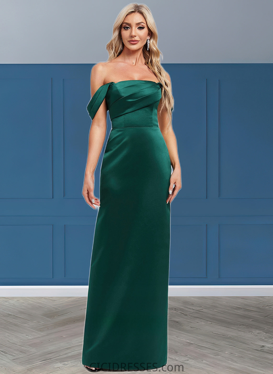 Sariah Sheath/Column Off the Shoulder Floor-Length Satin Bridesmaid Dress CIC8P0025815