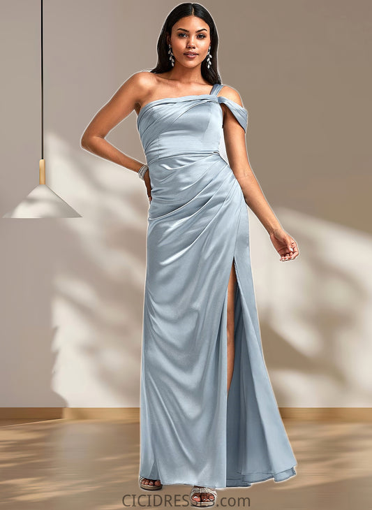 Nia A-line One Shoulder Floor-Length Stretch Satin Bridesmaid Dress CIC8P0025725