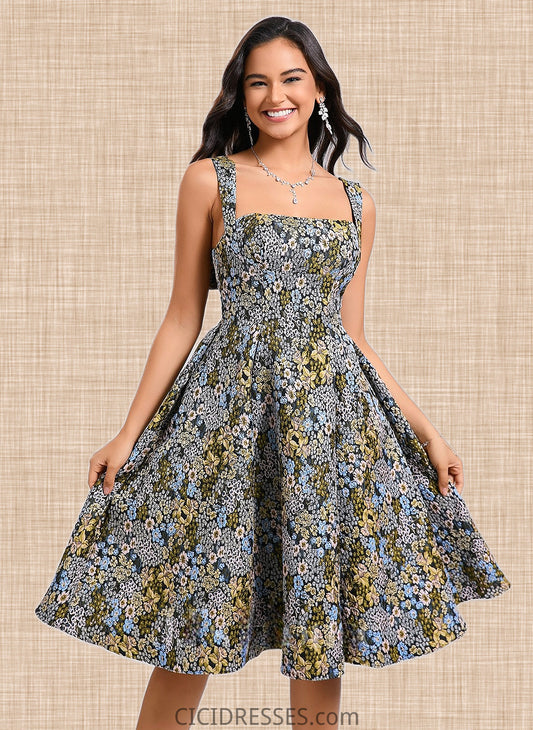 Mikayla A-line Square Knee-Length Jacquard Homecoming Dress With Bow CIC8P0025687