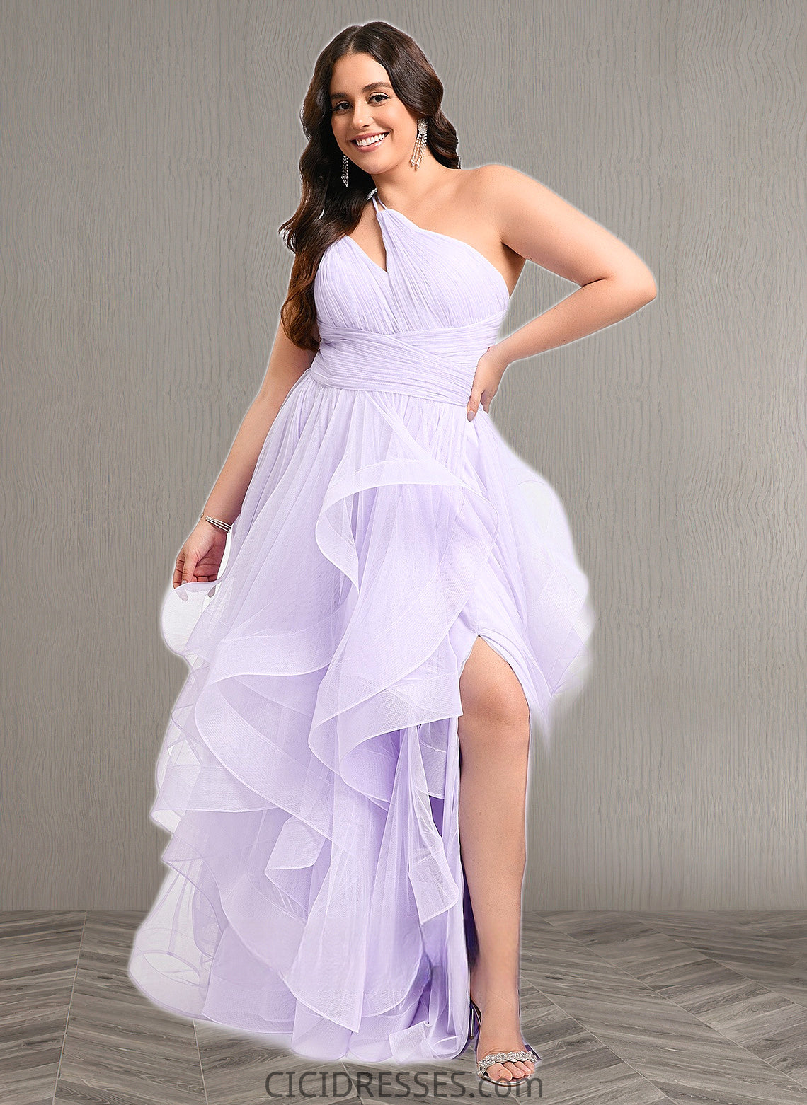 Claudia Ball-Gown/Princess Asymmetrical One Shoulder Floor-Length Tulle Prom Dresses CIC8P0025867