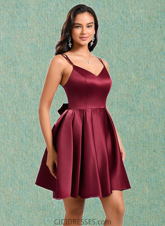 Paola Ball-Gown/Princess V-Neck Short Satin Homecoming Dress With Bow CIC8P0025662