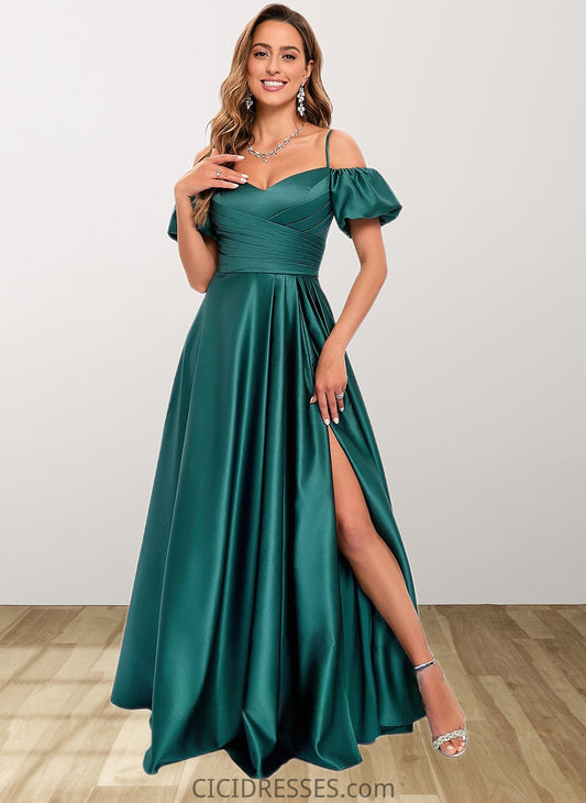 Daniela A-line Off the Shoulder Sweetheart Floor-Length Satin Prom Dresses CIC8P0025852