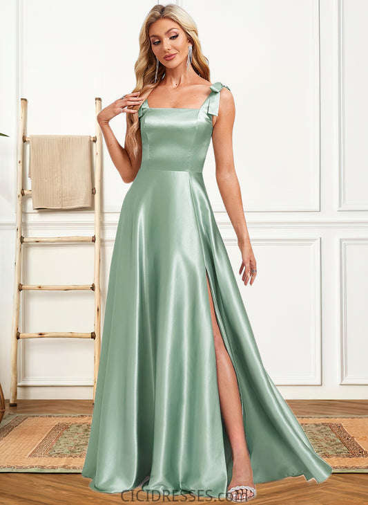 Lillie A-line Square Floor-Length Stretch Satin Bridesmaid Dress With Bow CIC8P0025788