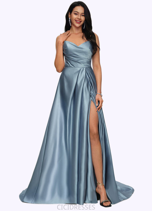 Lucy Ball-Gown/Princess V-Neck Sweep Train Satin Prom Dresses CIC8P0022191