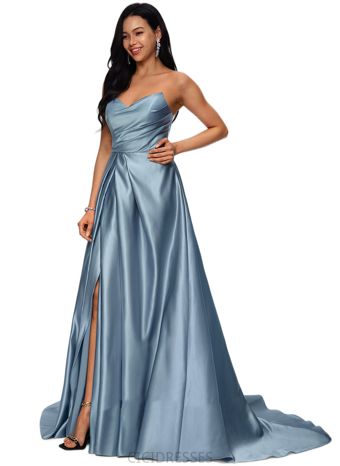 Gina Ball-Gown/Princess V-Neck Sweep Train Satin Prom Dresses CIC8P0022191