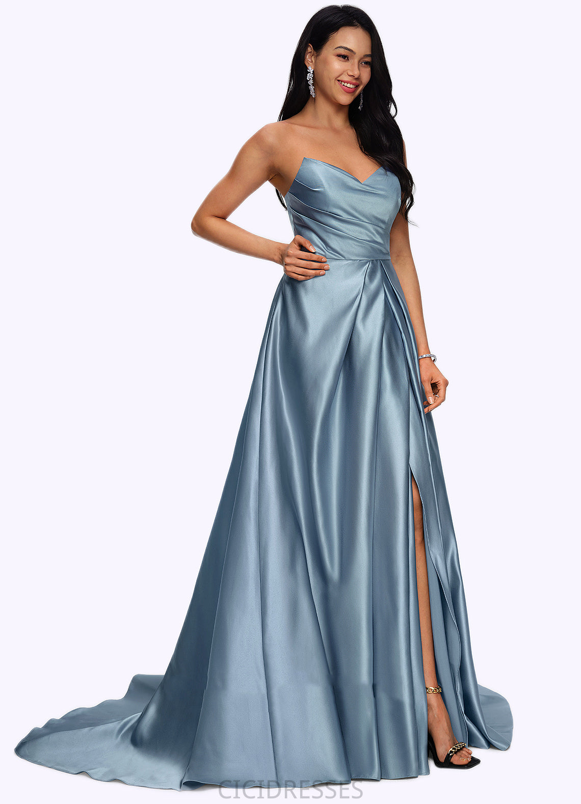 Lucy Ball-Gown/Princess V-Neck Sweep Train Satin Prom Dresses CIC8P0022191