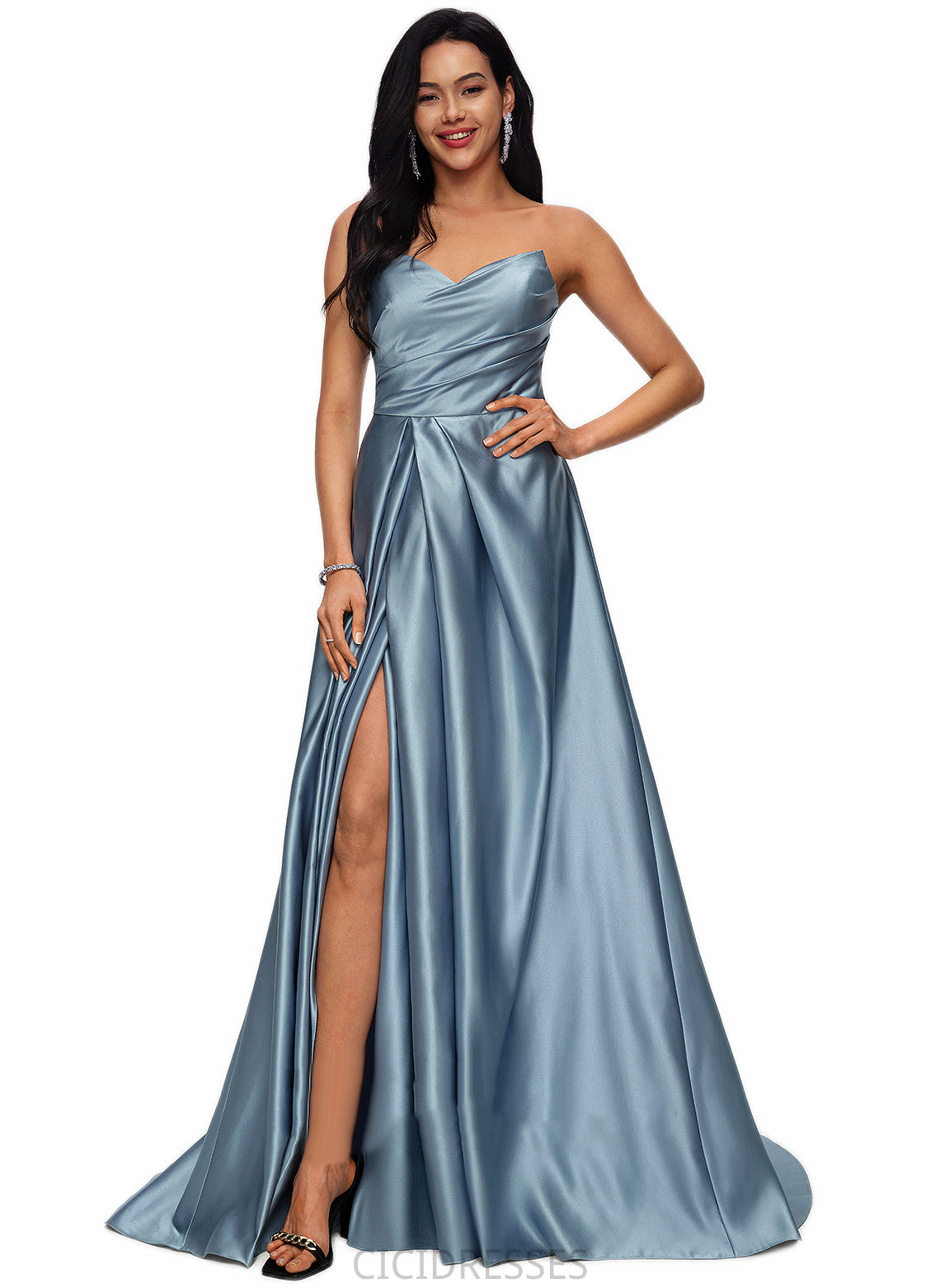 Gina Ball-Gown/Princess V-Neck Sweep Train Satin Prom Dresses CIC8P0022191