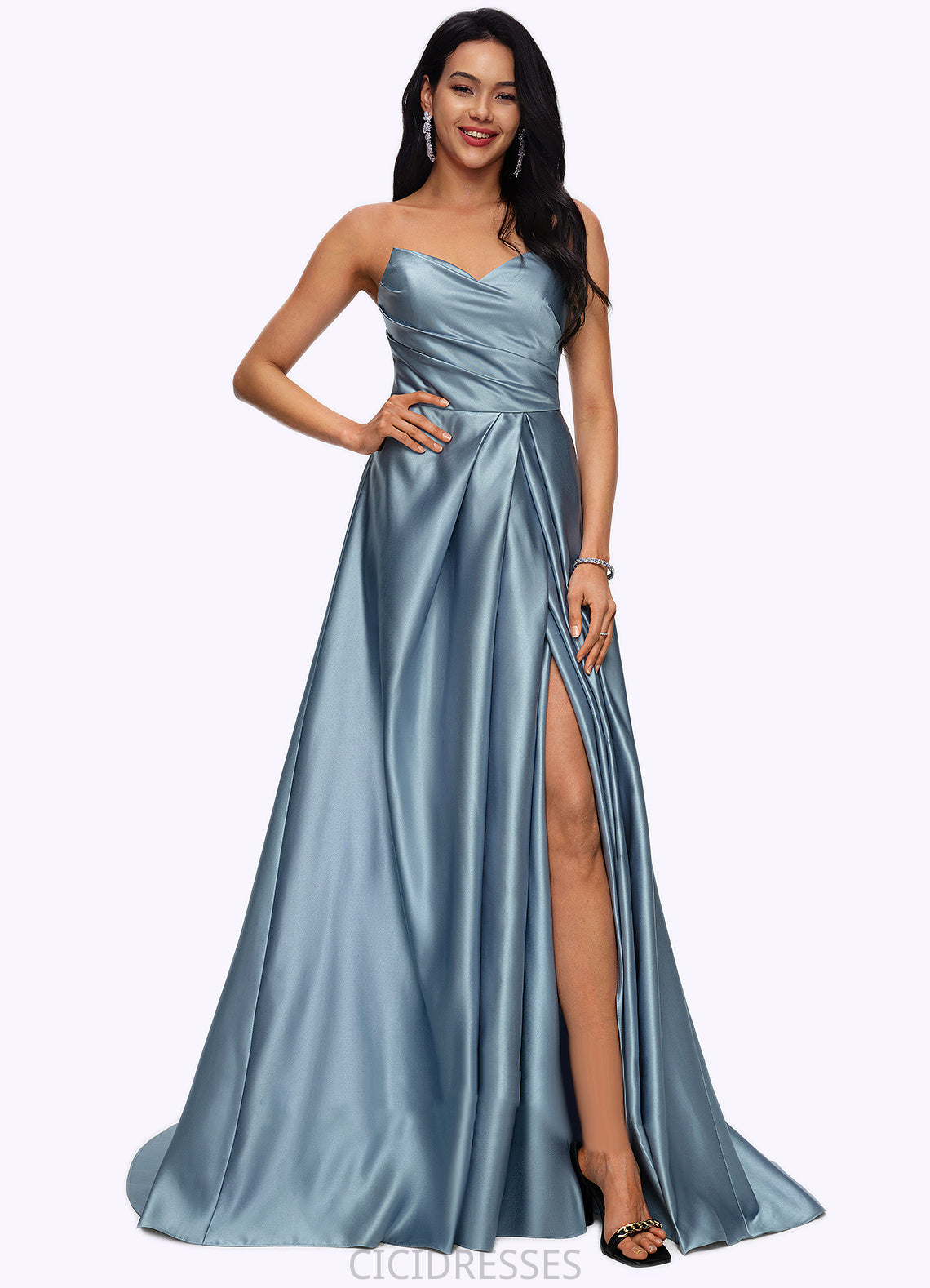 Lucy Ball-Gown/Princess V-Neck Sweep Train Satin Prom Dresses CIC8P0022191