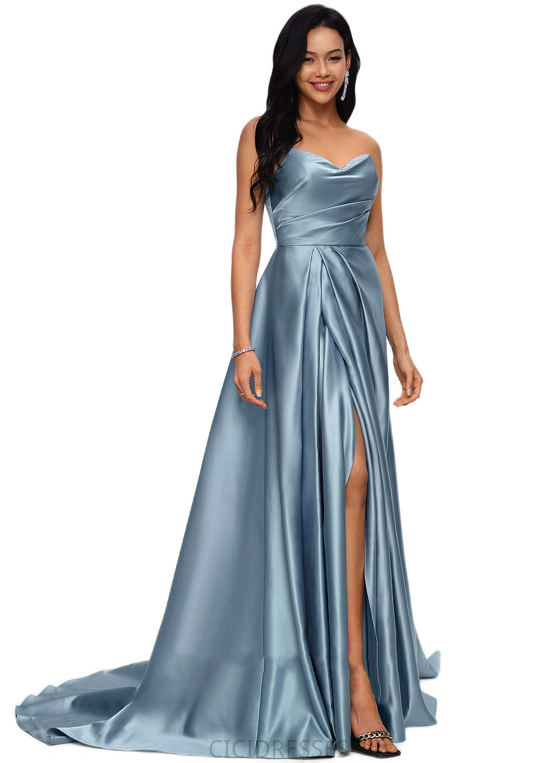 Gina Ball-Gown/Princess V-Neck Sweep Train Satin Prom Dresses CIC8P0022191