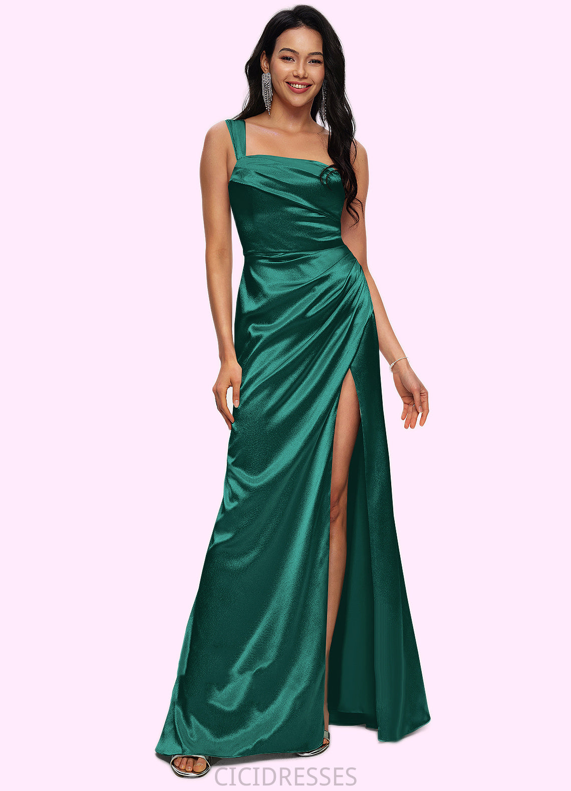 Phoenix Sheath/Column Asymmetrical Floor-Length Stretch Satin Prom Dresses CIC8P0022193