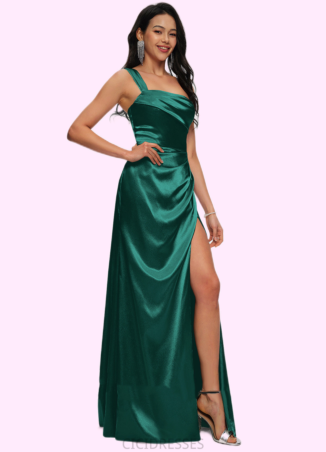 Phoenix Sheath/Column Asymmetrical Floor-Length Stretch Satin Prom Dresses CIC8P0022193