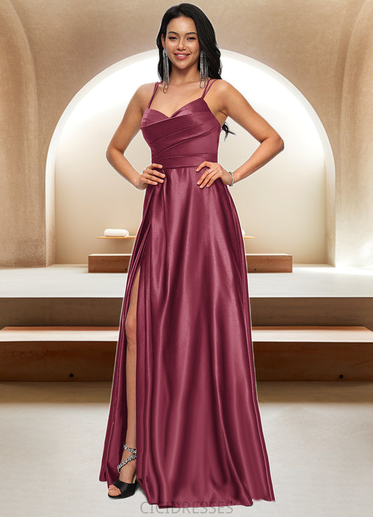 Sandra A-line V-Neck Floor-Length Satin Prom Dresses CIC8P0022197