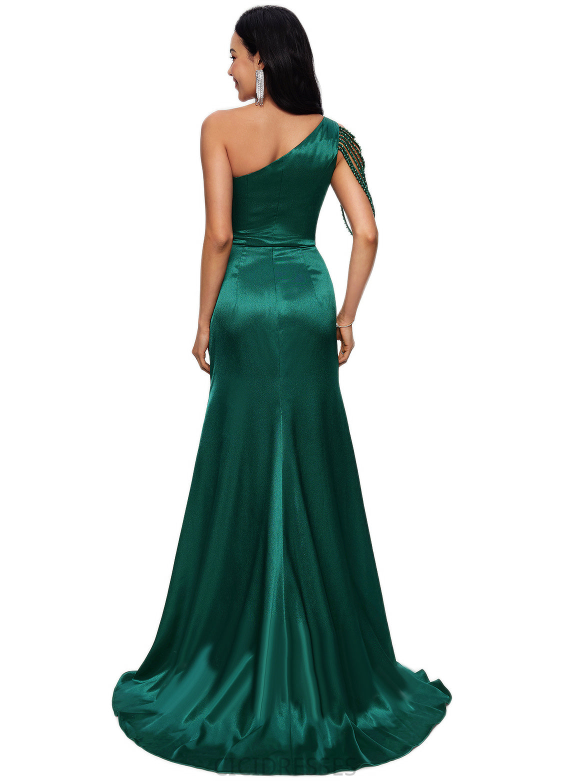 Danika Trumpet/Mermaid One Shoulder Sweep Train Stretch Satin Prom Dresses With Beading CIC8P0022205