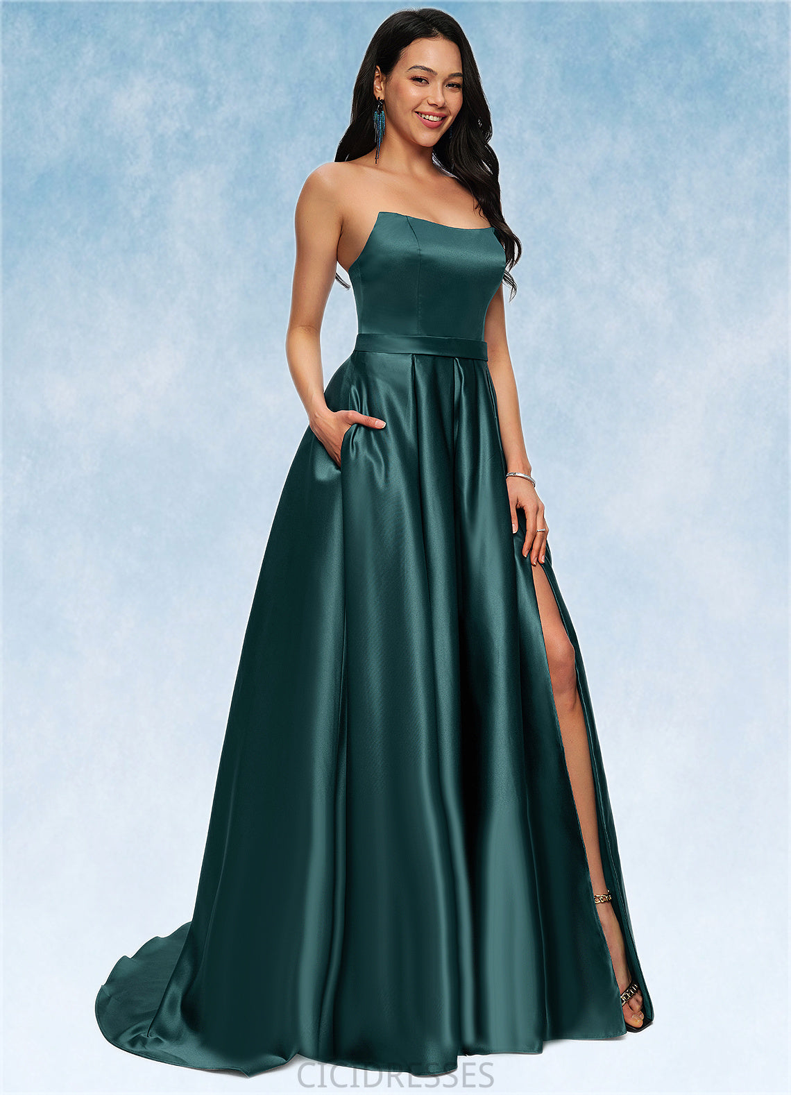 Karley Ball-Gown/Princess Sweep Train Satin Prom Dresses CIC8P0022207