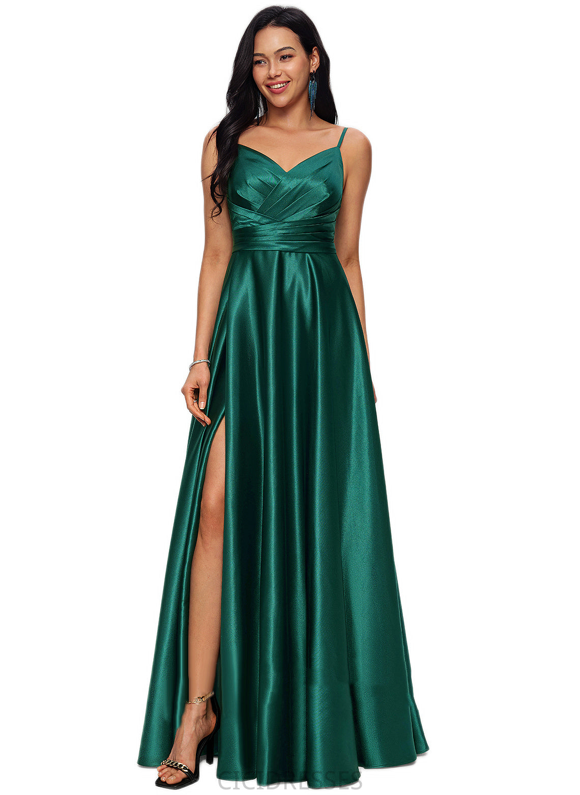 Gertie A-line V-Neck Floor-Length Stretch Satin Prom Dresses CIC8P0022211