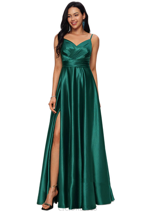 Gertie A-line V-Neck Floor-Length Stretch Satin Prom Dresses CIC8P0022211