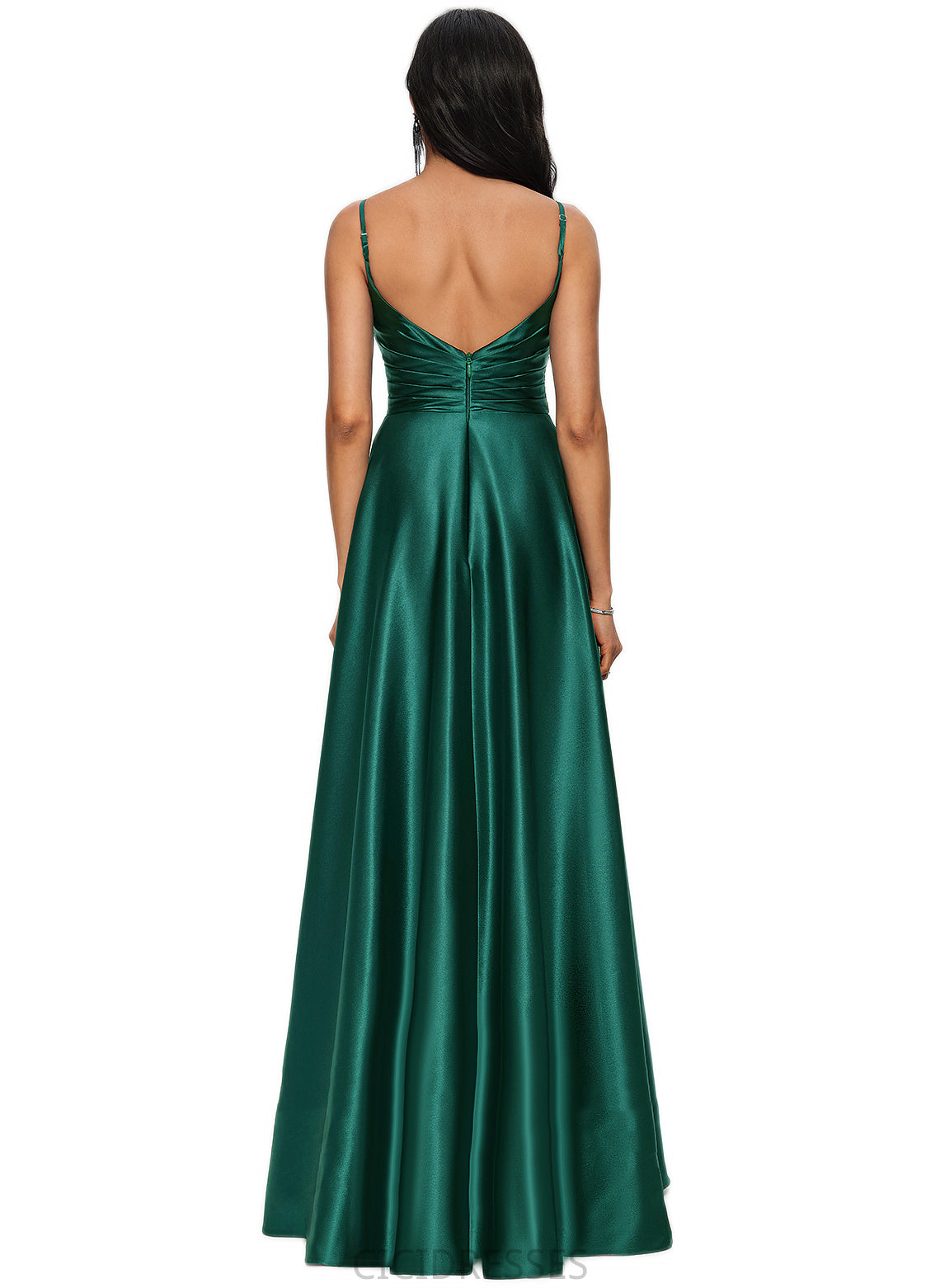 Gertie A-line V-Neck Floor-Length Stretch Satin Prom Dresses CIC8P0022211