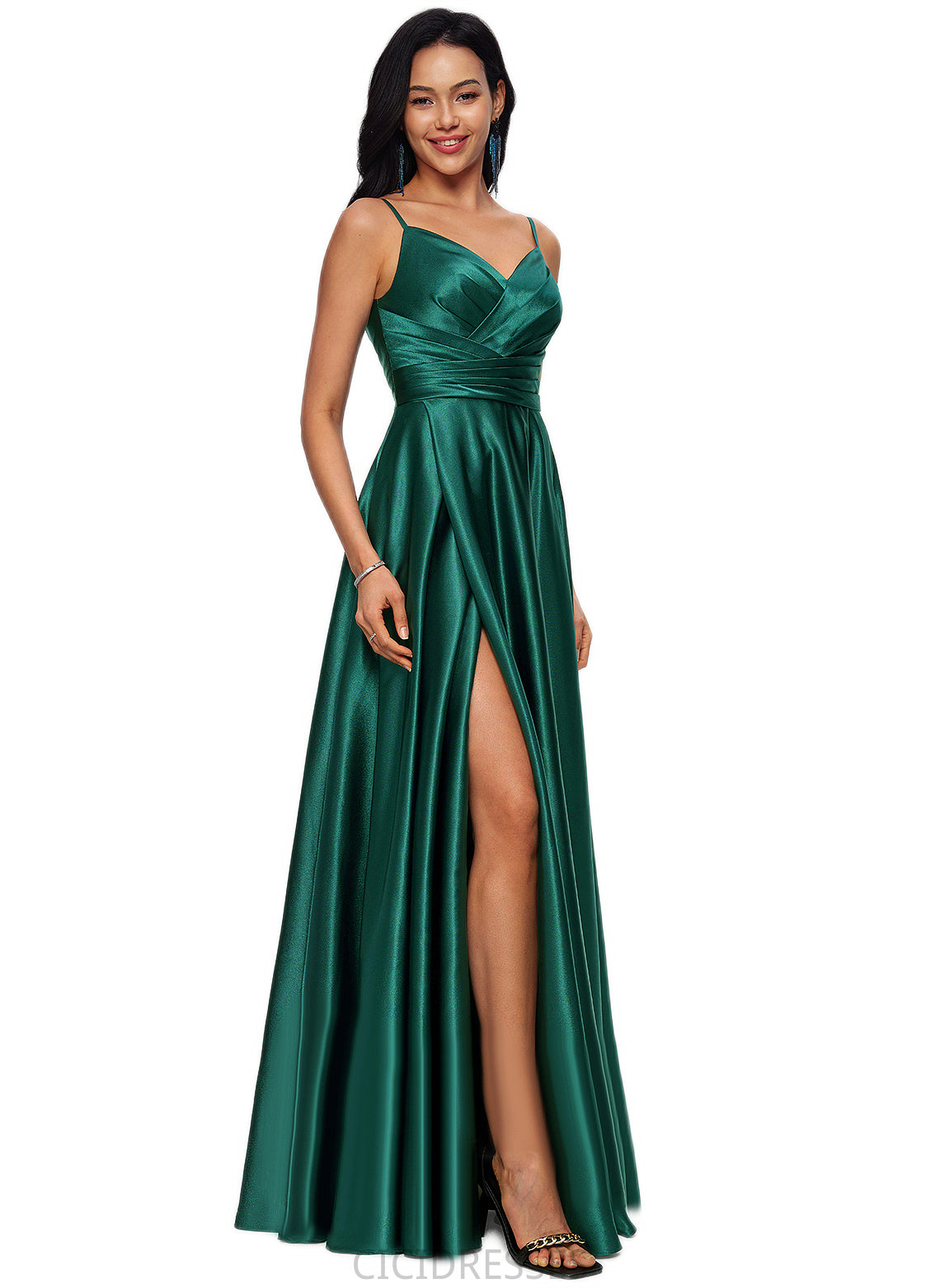 Gertie A-line V-Neck Floor-Length Stretch Satin Prom Dresses CIC8P0022211