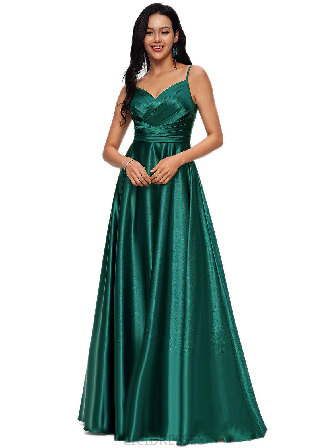 Gertie A-line V-Neck Floor-Length Stretch Satin Prom Dresses CIC8P0022211