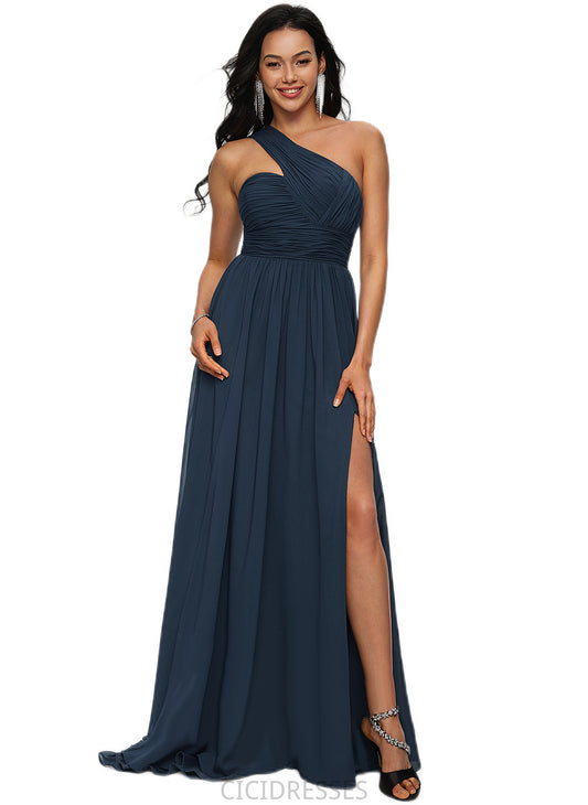 Paulina A-line Asymmetrical Sweep Train Chiffon Prom Dresses With Pleated CIC8P0022212