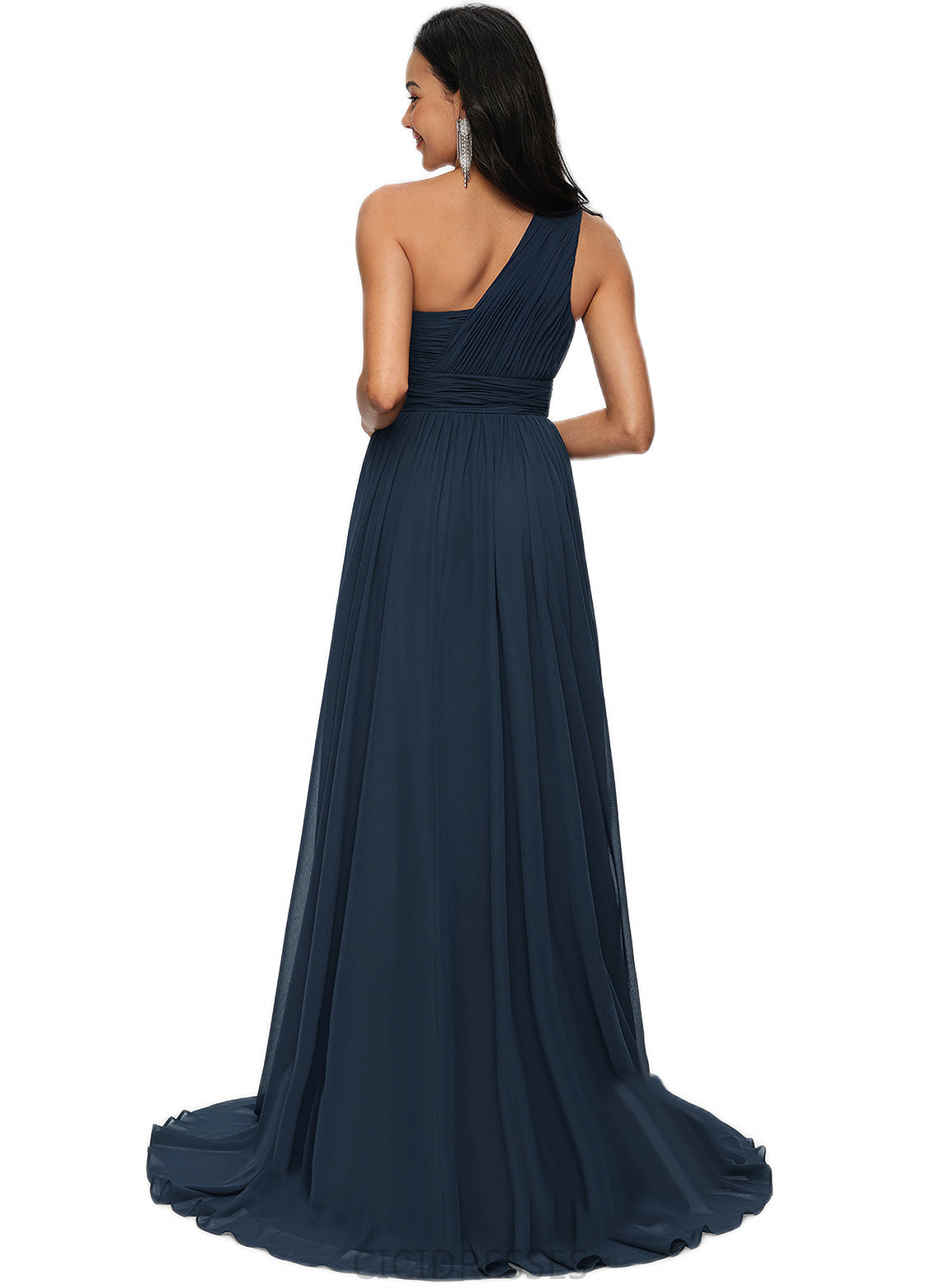 Paulina A-line Asymmetrical Sweep Train Chiffon Prom Dresses With Pleated CIC8P0022212