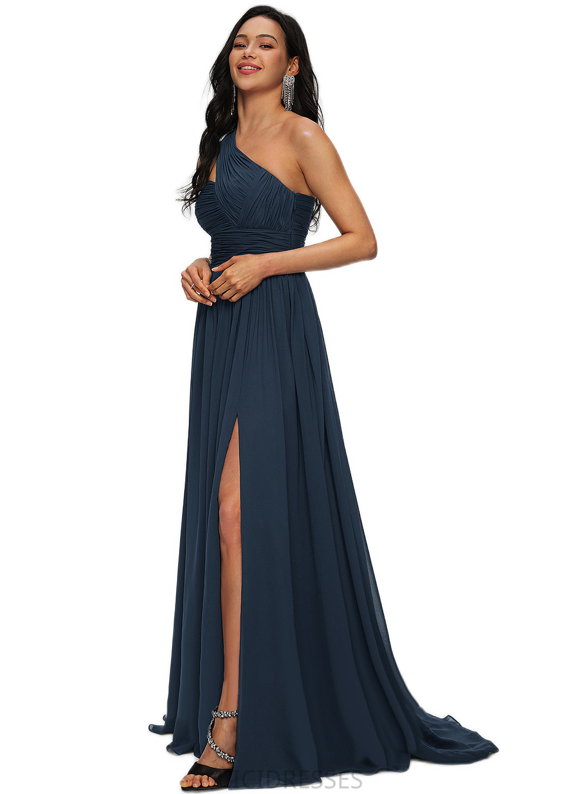 Paulina A-line Asymmetrical Sweep Train Chiffon Prom Dresses With Pleated CIC8P0022212