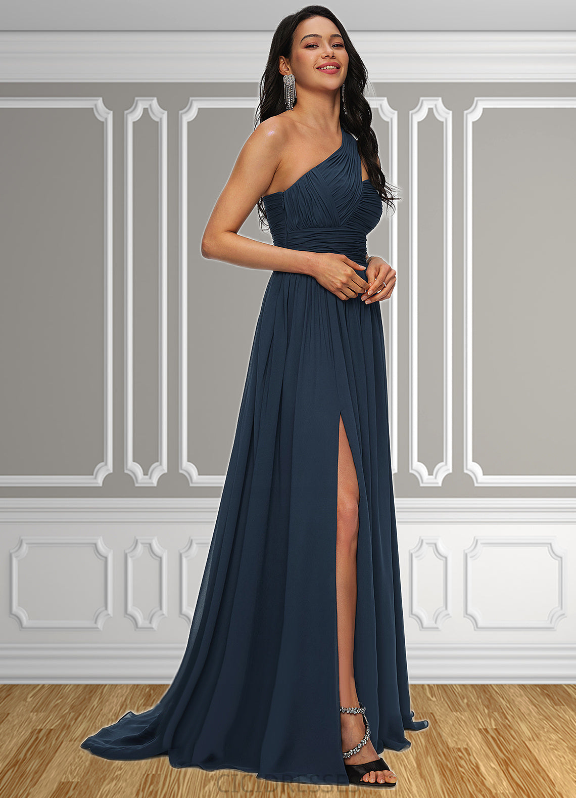 Ashtyn A-line Asymmetrical Sweep Train Chiffon Prom Dresses With Pleated CIC8P0022212