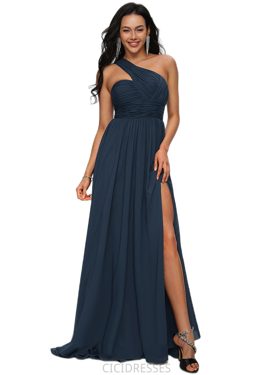 Paulina A-line Asymmetrical Sweep Train Chiffon Prom Dresses With Pleated CIC8P0022212