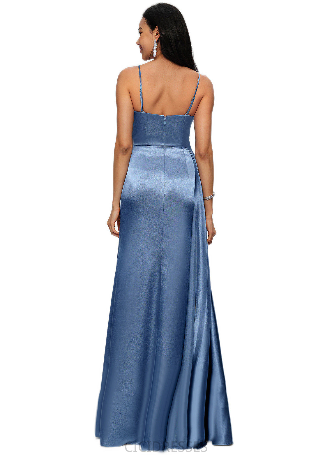 Kaylee Sheath/Column V-Neck Floor-Length Stretch Satin Prom Dresses With Pleated CIC8P0022214