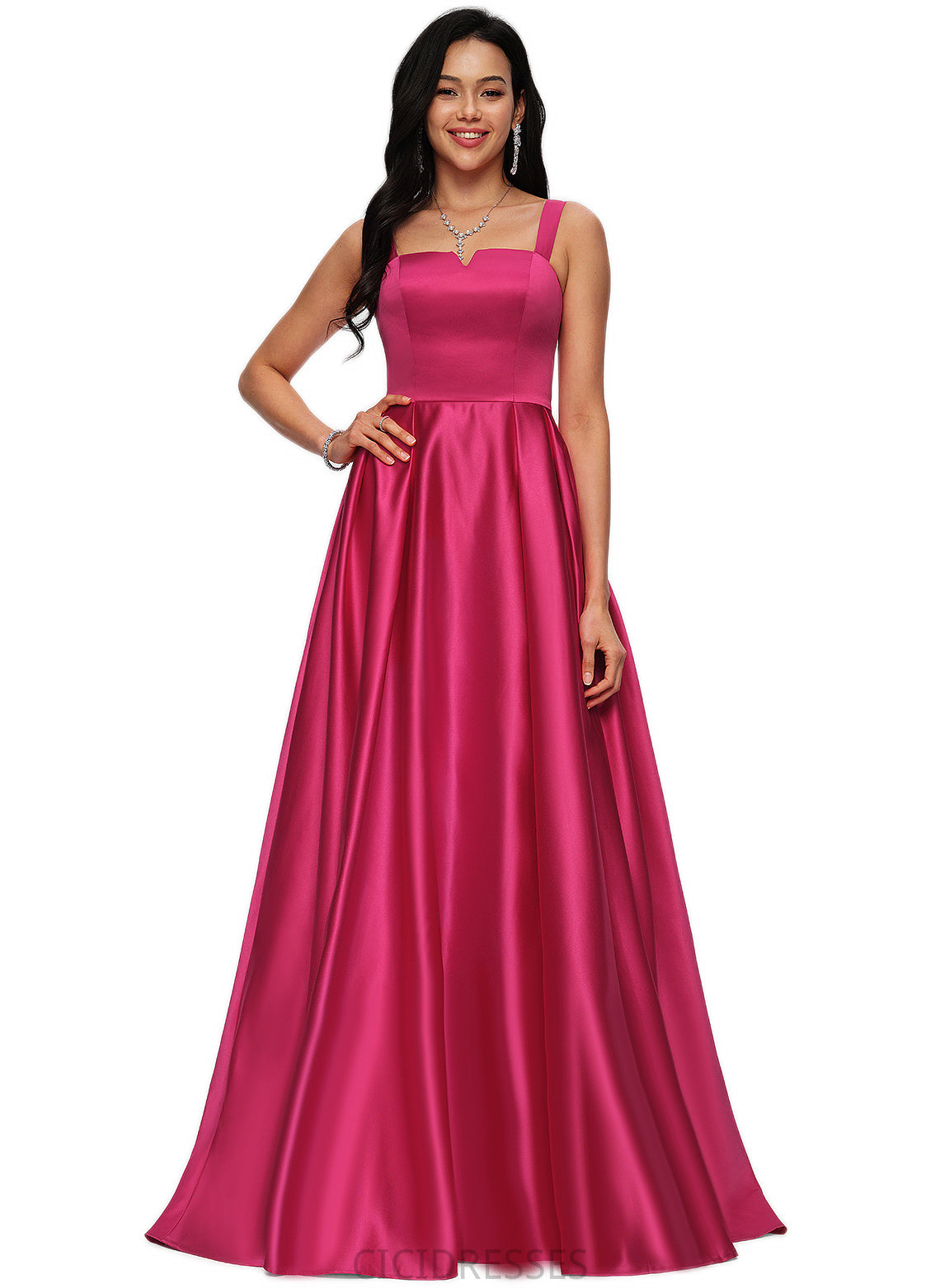 Helen Ball-Gown/Princess V-Neck Sweep Train Satin Prom Dresses CIC8P0022215