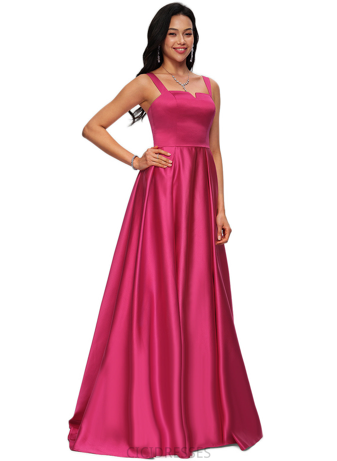 Helen Ball-Gown/Princess V-Neck Sweep Train Satin Prom Dresses CIC8P0022215