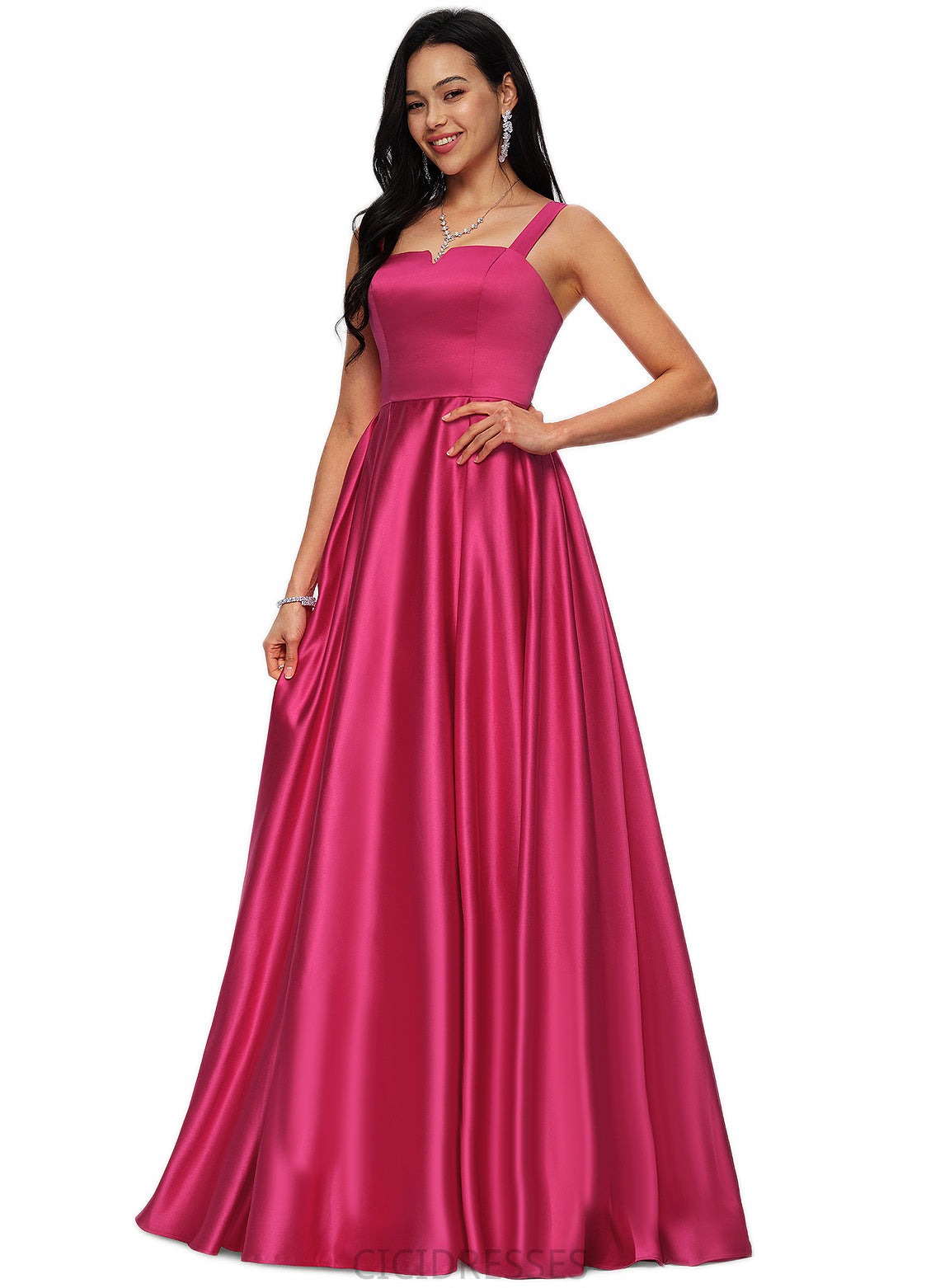 Helen Ball-Gown/Princess V-Neck Sweep Train Satin Prom Dresses CIC8P0022215