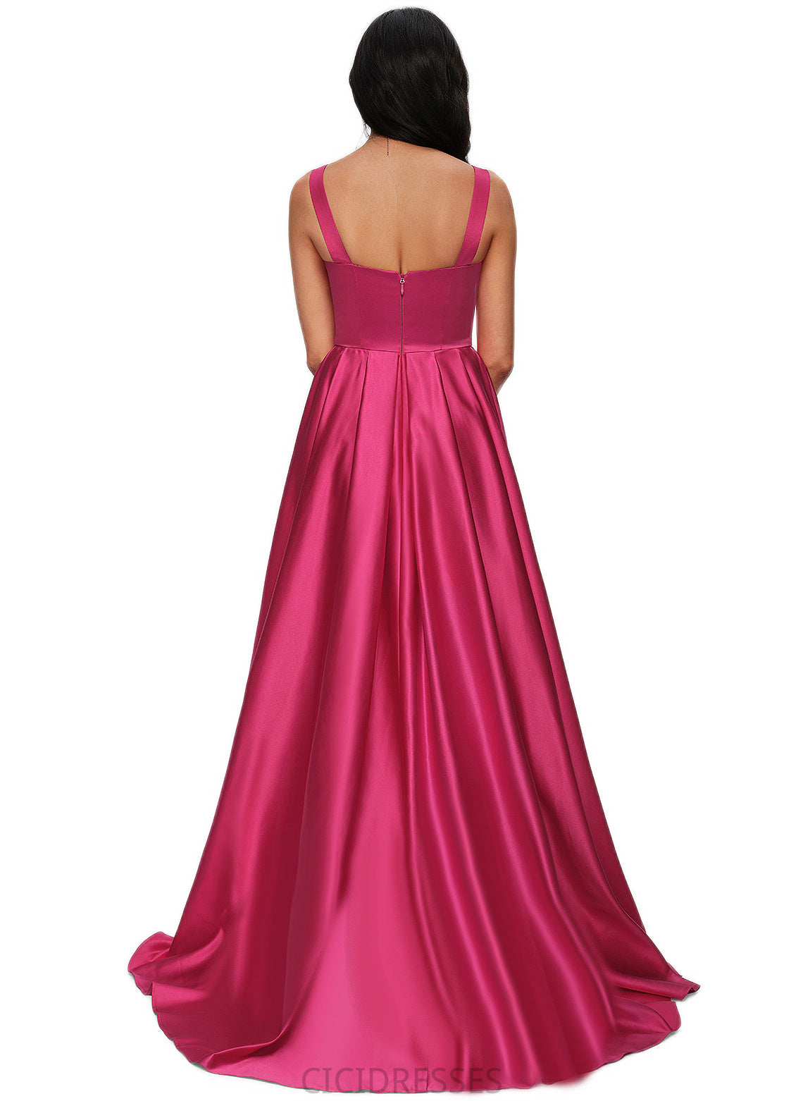 Helen Ball-Gown/Princess V-Neck Sweep Train Satin Prom Dresses CIC8P0022215