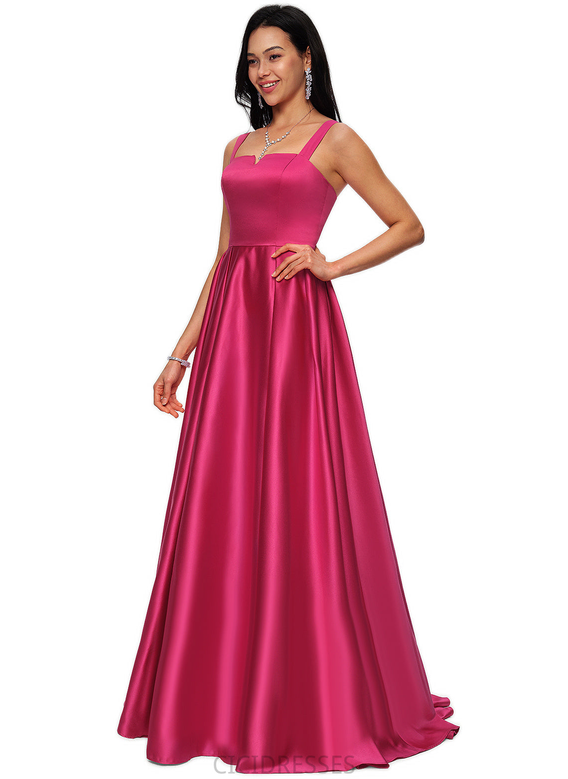 Helen Ball-Gown/Princess V-Neck Sweep Train Satin Prom Dresses CIC8P0022215