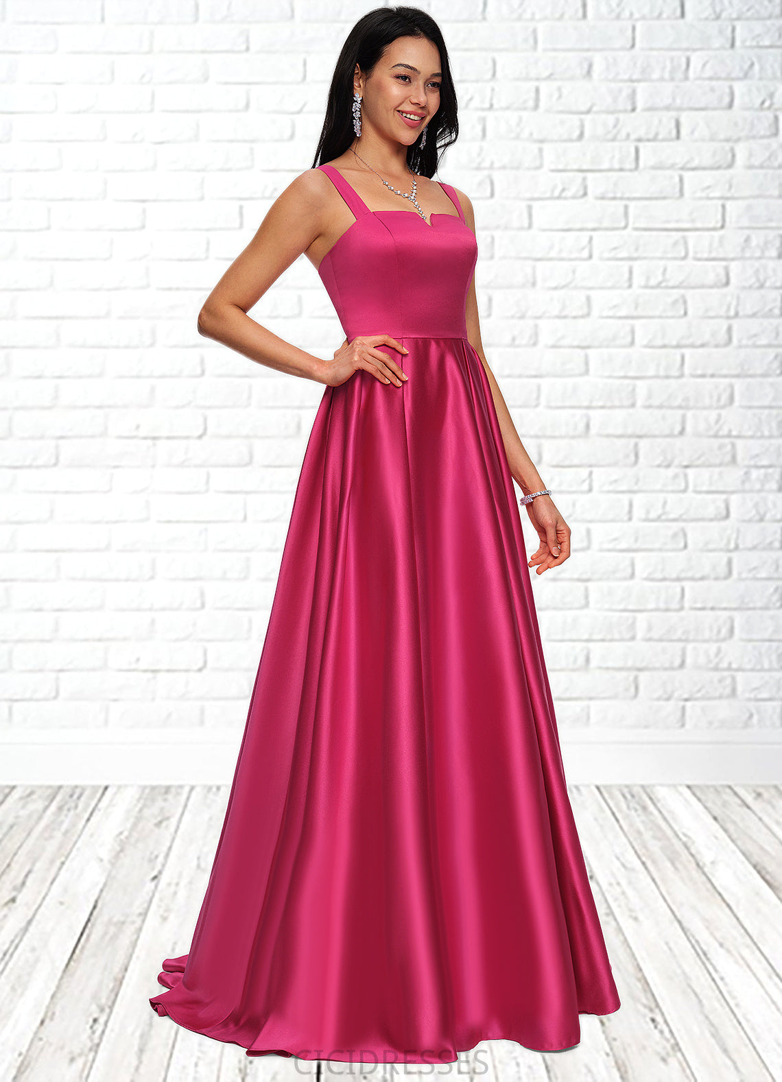 Cornelia Ball-Gown/Princess V-Neck Sweep Train Satin Prom Dresses CIC8P0022215