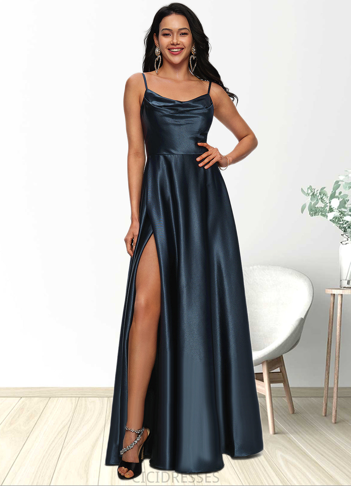 Aliza A-line Cowl Floor-Length Stretch Satin Prom Dresses CIC8P0022216