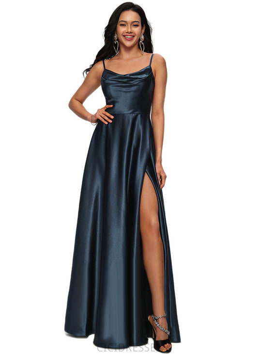 Pat A-line Cowl Floor-Length Stretch Satin Prom Dresses CIC8P0022216