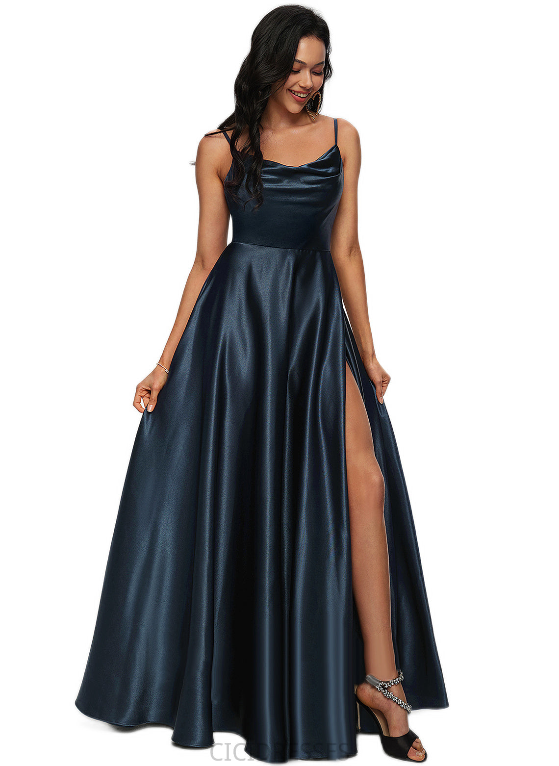 Pat A-line Cowl Floor-Length Stretch Satin Prom Dresses CIC8P0022216