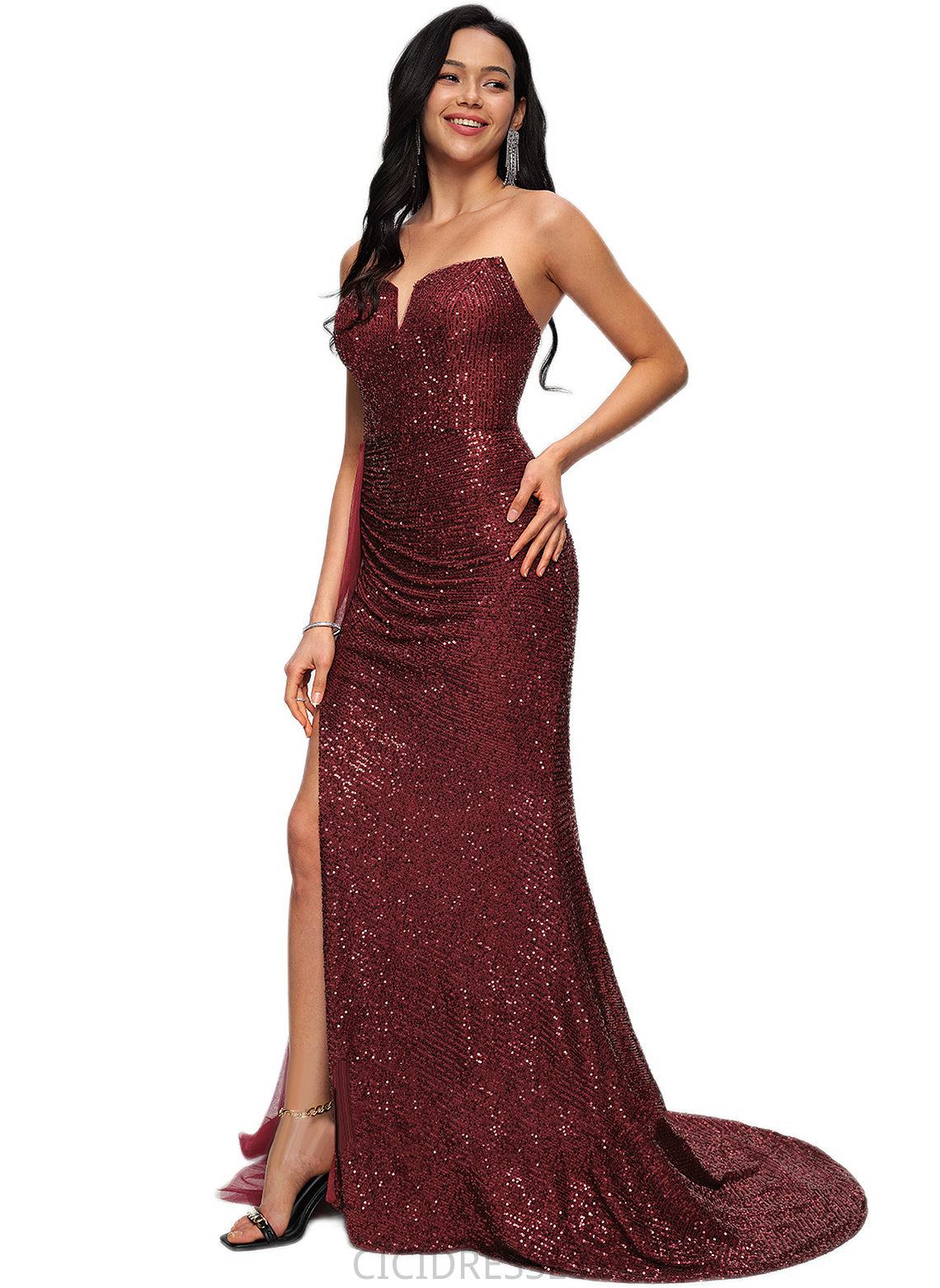 Maia Trumpet/Mermaid V-Neck Sweep Train Sequin Prom Dresses CIC8P0022227