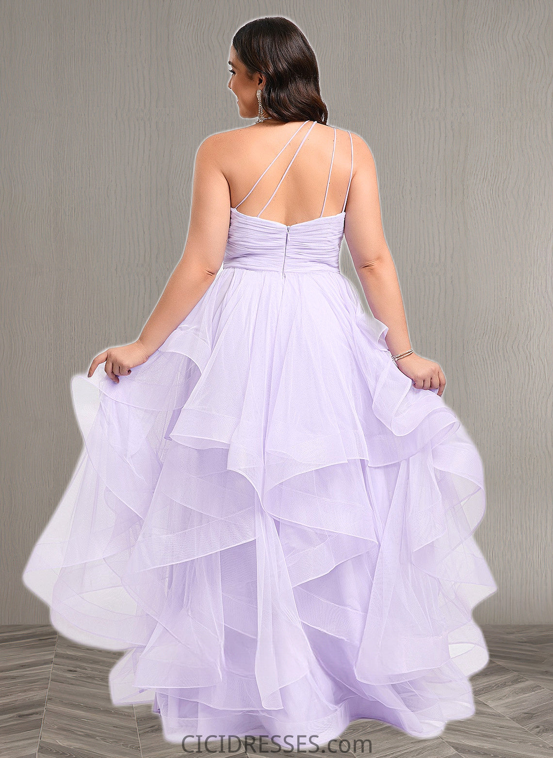 Claudia Ball-Gown/Princess Asymmetrical One Shoulder Floor-Length Tulle Prom Dresses CIC8P0025867