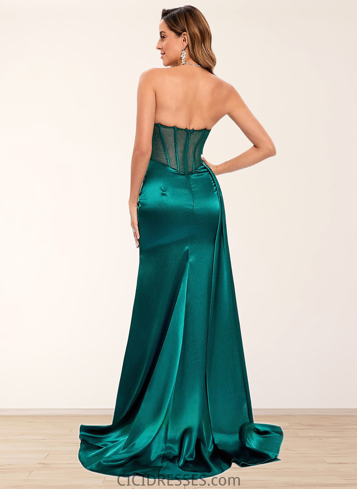 Allisson Trumpet/Mermaid Straight Sweep Train Stretch Satin Prom Dresses With Pleated CIC8P0025849