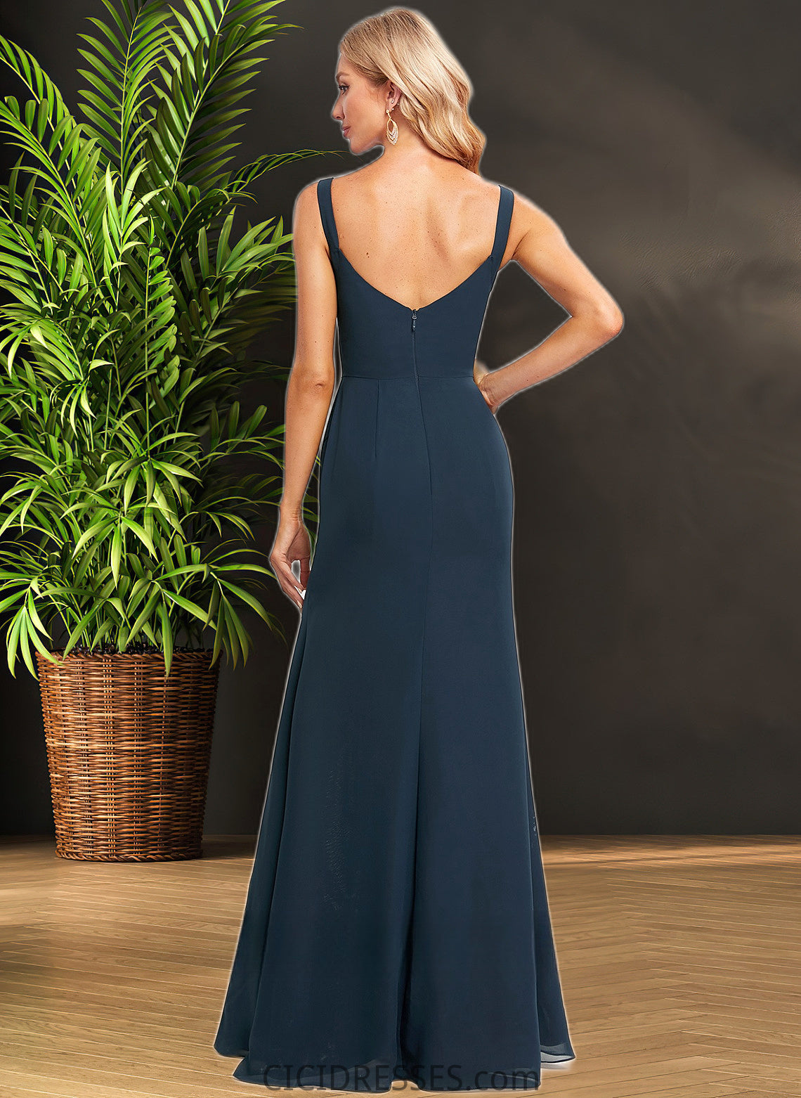 Lydia Trumpet/Mermaid V-Neck Floor-Length Chiffon Prom Dresses With Ruffle CIC8P0025873