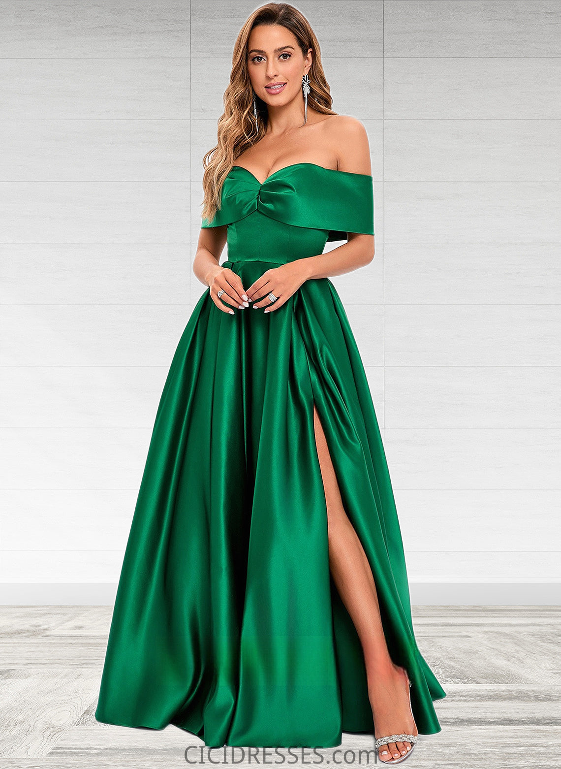 Naima Ball-Gown/Princess Off the Shoulder Floor-Length Satin Prom Dresses CIC8P0025871