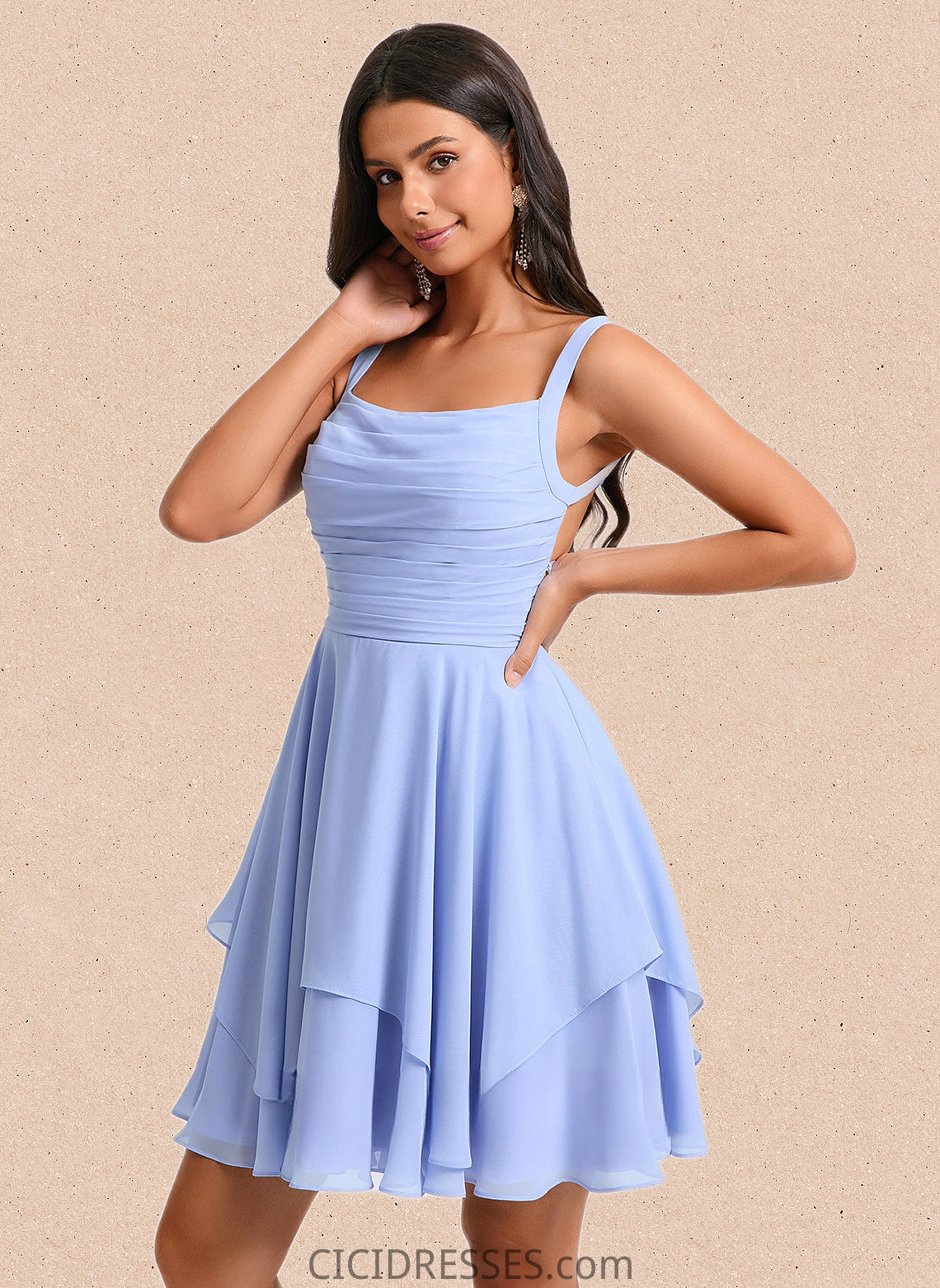 Kennedi A-line Scoop Short Chiffon Homecoming Dress With Pleated CIC8P0025654