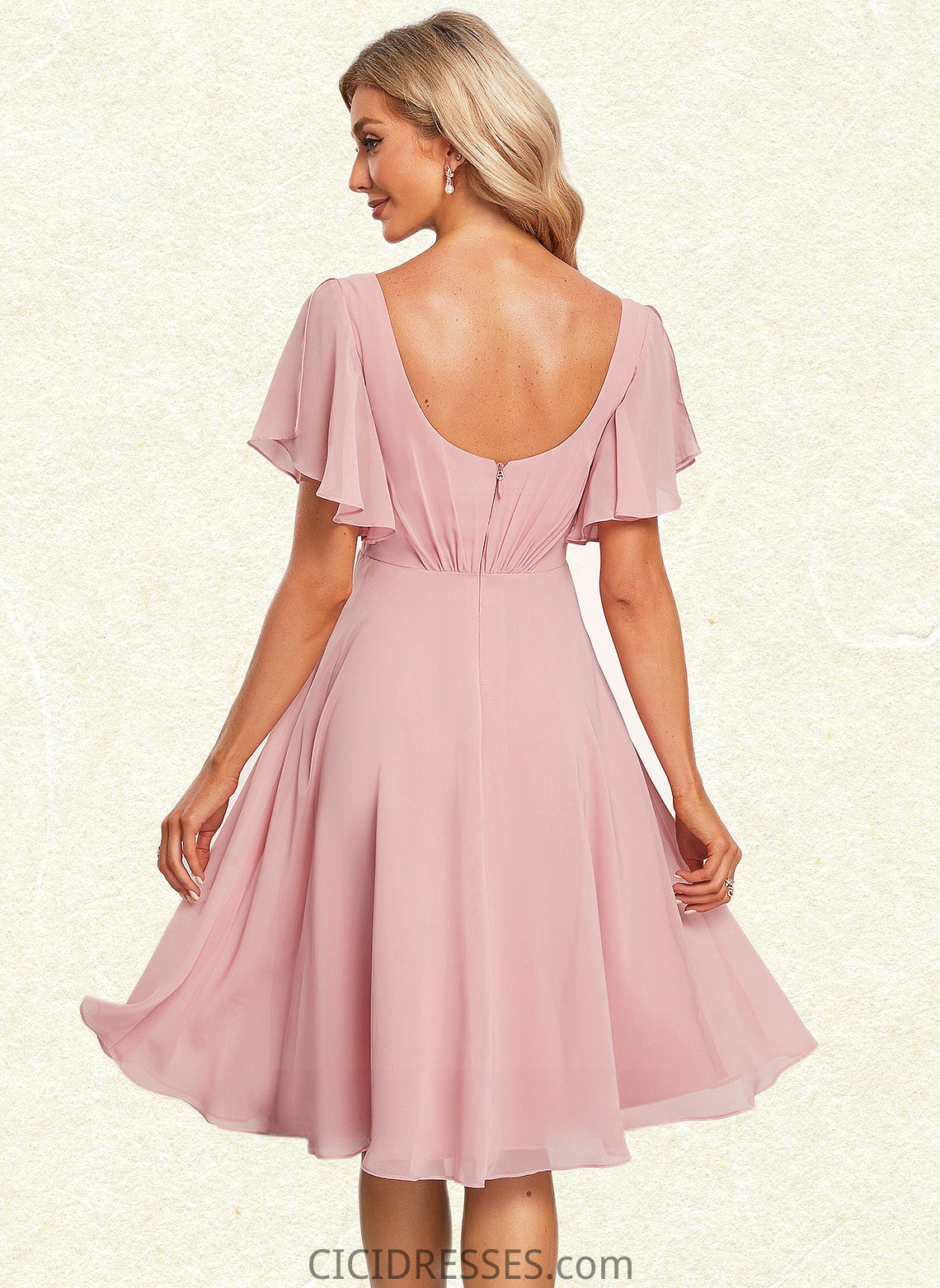 Sam A-line V-Neck Knee-Length Chiffon Homecoming Dress CIC8P0025702