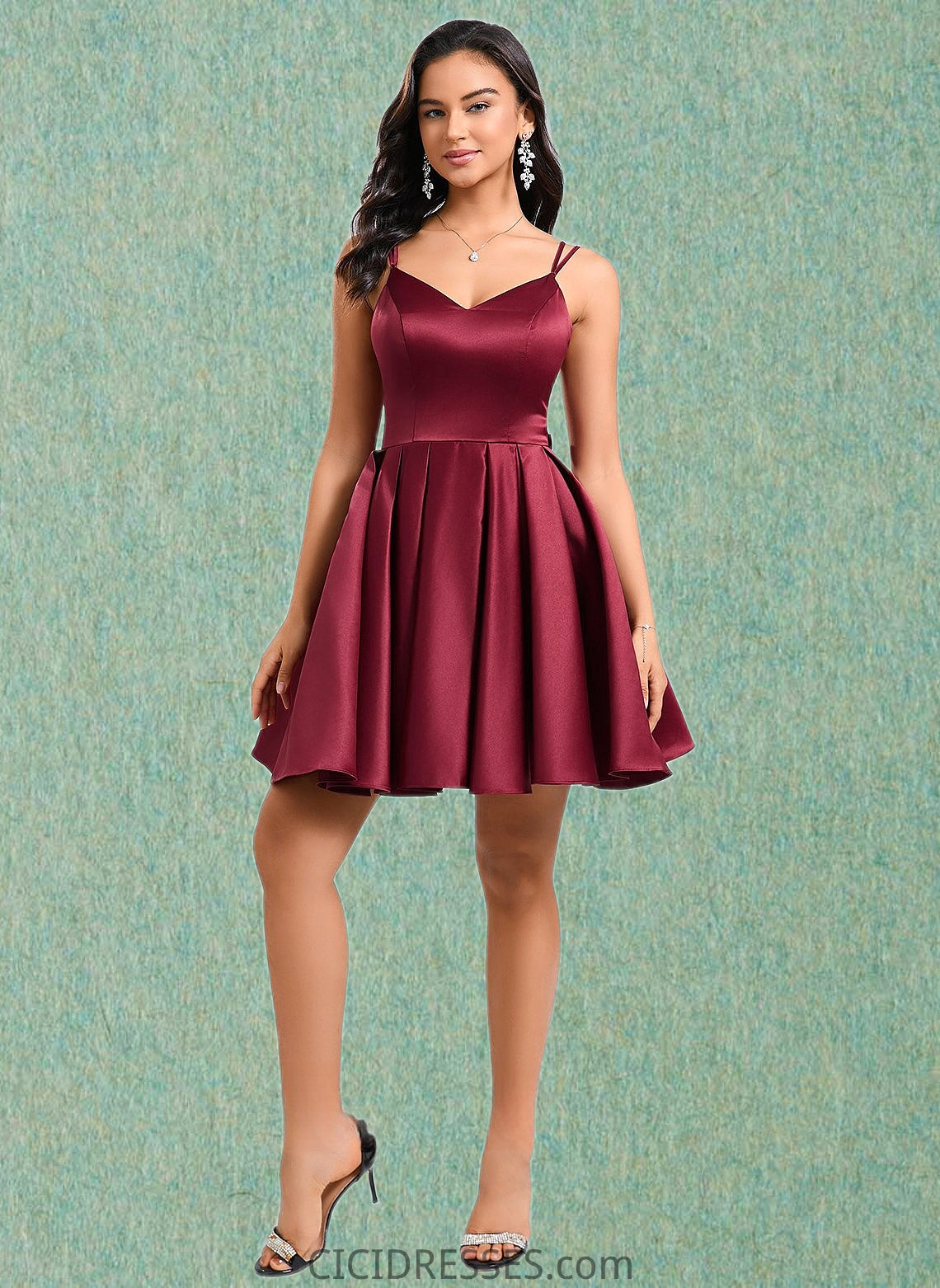 Paola Ball-Gown/Princess V-Neck Short Satin Homecoming Dress With Bow CIC8P0025662