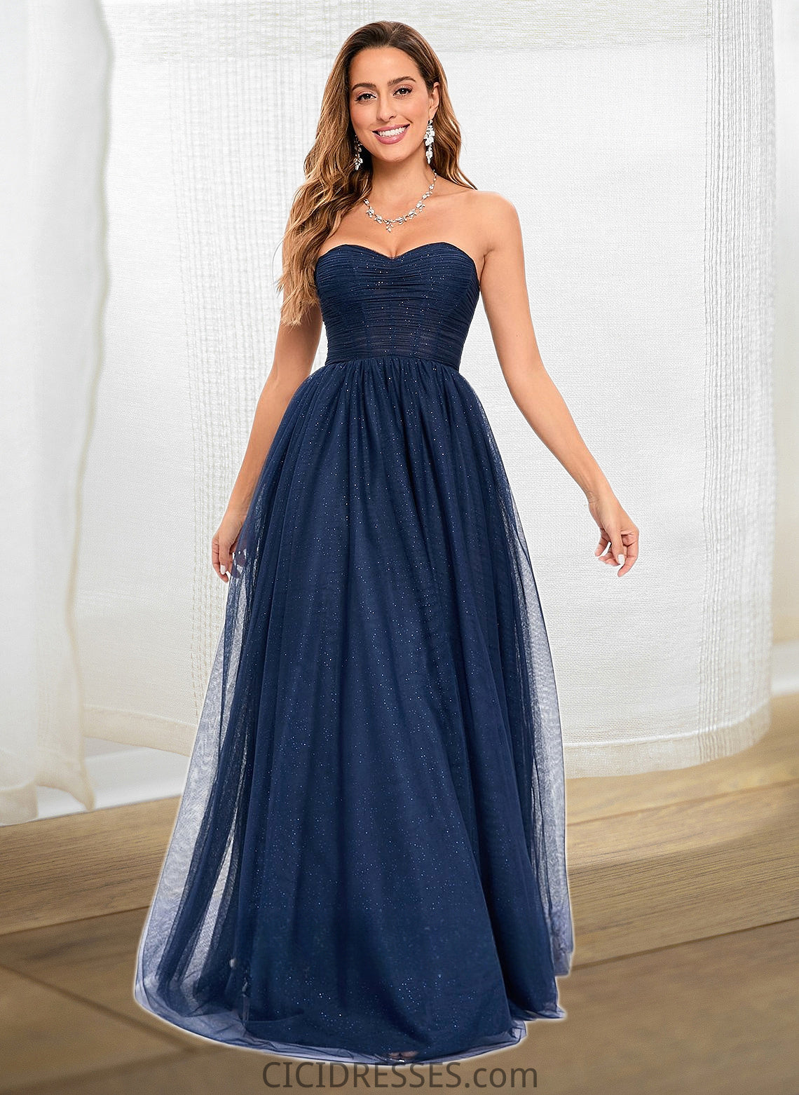 Sherry Ball-Gown/Princess Sweetheart Sweep Train Tulle Prom Dresses With Beading Sequins CIC8P0025848