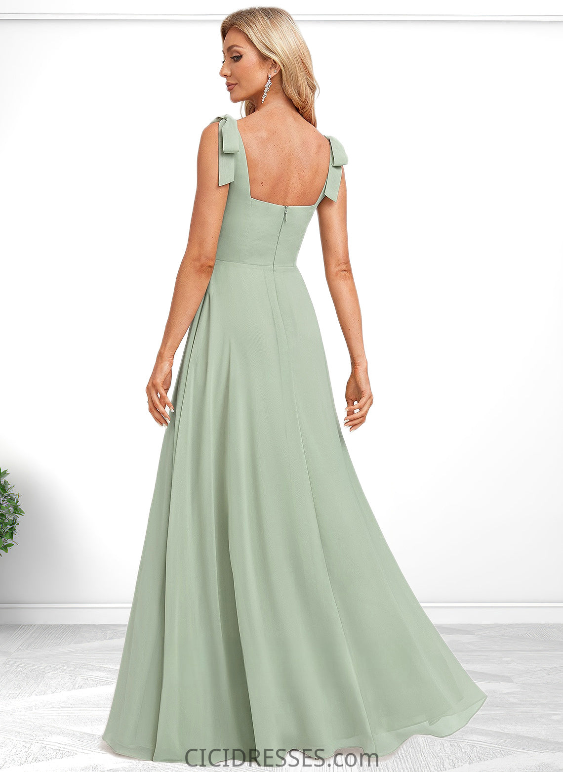 Mildred A-line Square Floor-Length Chiffon Prom Dresses With Bow CIC8P0025876