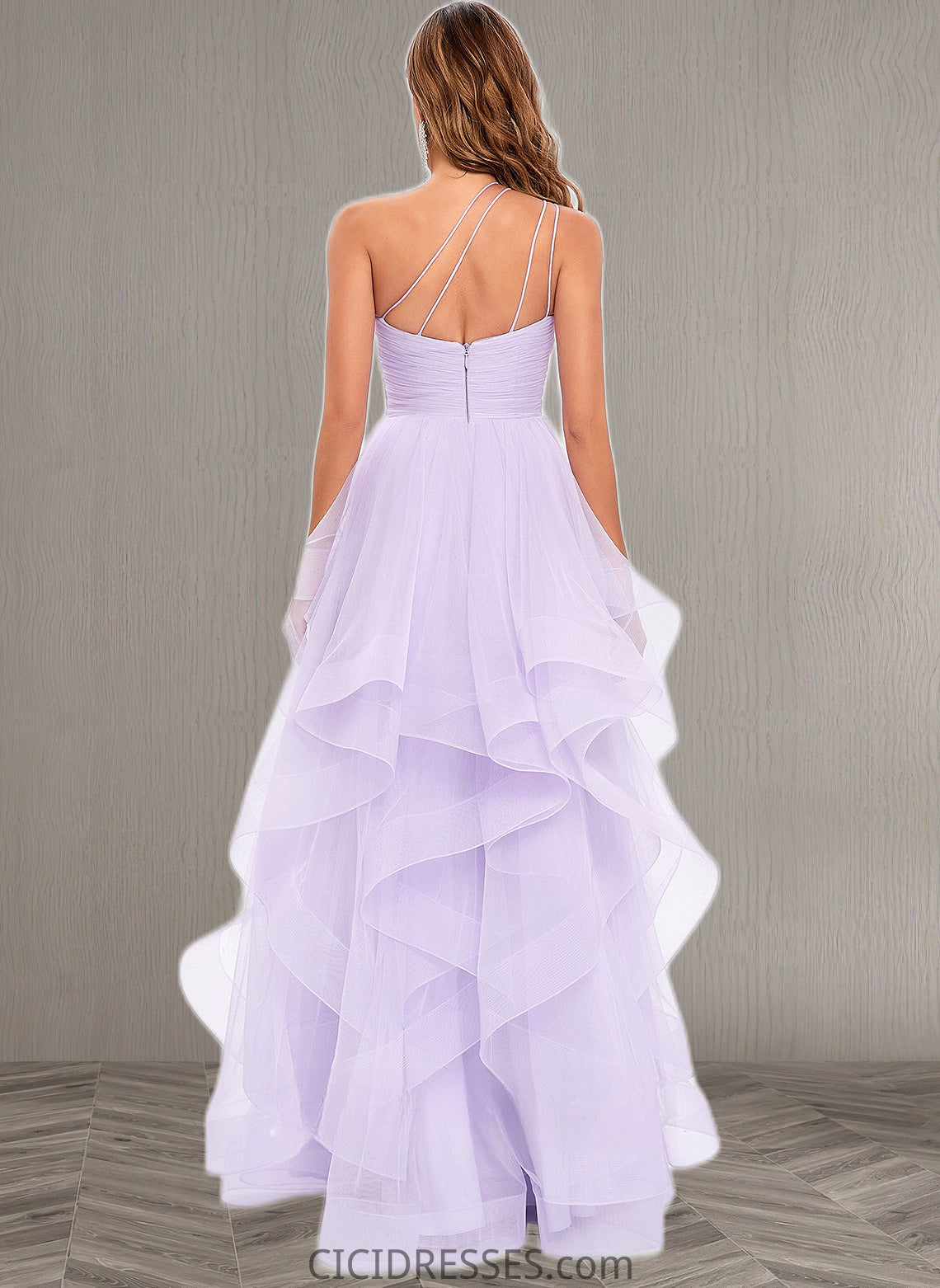 Claudia Ball-Gown/Princess Asymmetrical One Shoulder Floor-Length Tulle Prom Dresses CIC8P0025867