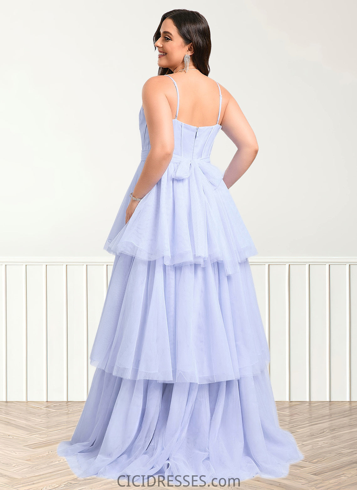 Nicola Ball-Gown/Princess Sweetheart Sweep Train Tulle Prom Dresses With Bow CIC8P0025843